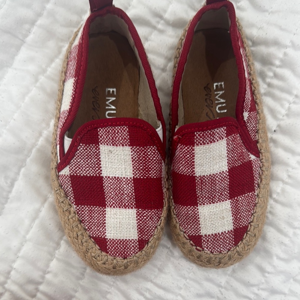 Emu Kids Red and White Checkered Espadrilles